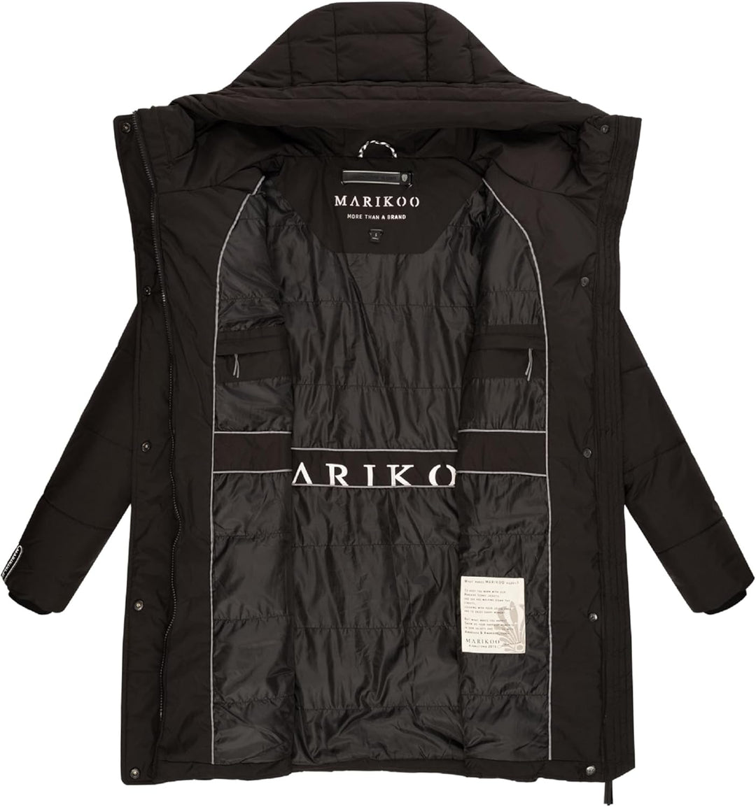 MARIKOO Damen Wintermantel Warmer Steppmantel lang mit Kapuze und hohem Kragen Karumikoo XVI XS-3XL