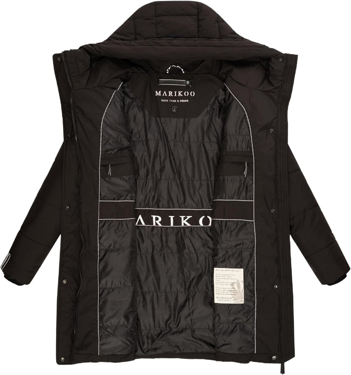 MARIKOO Damen Wintermantel Warmer Steppmantel lang mit Kapuze Karumikoo XVI XS-3XL L Schwarz, L Schw