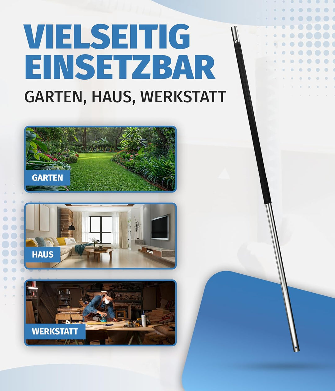 Universalstiel aus Edelstahl - Langlebig & Zerlegbar - Rutschfester Griff - Perfekt für Gartengeräte
