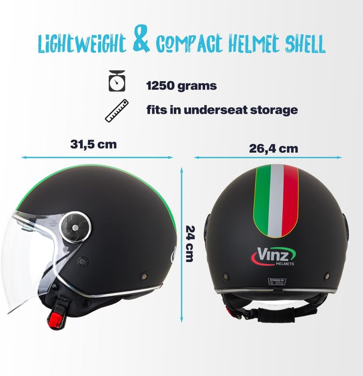 VINZ Neiva Jethelm mit Doppelvisier | Roller Helm mit Italienische Flagge & mit Sonnenblende | In Gr