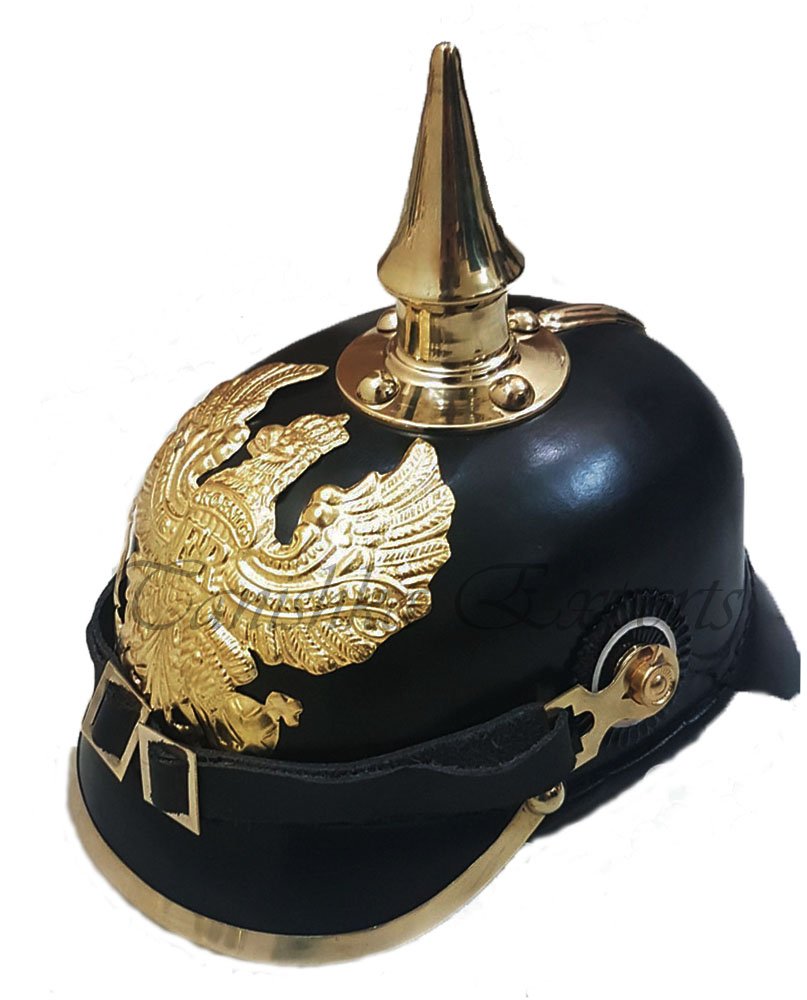 FR Badge Deutscher Preussischer Helm Messing Spike Leder Pickelhaube Helm
