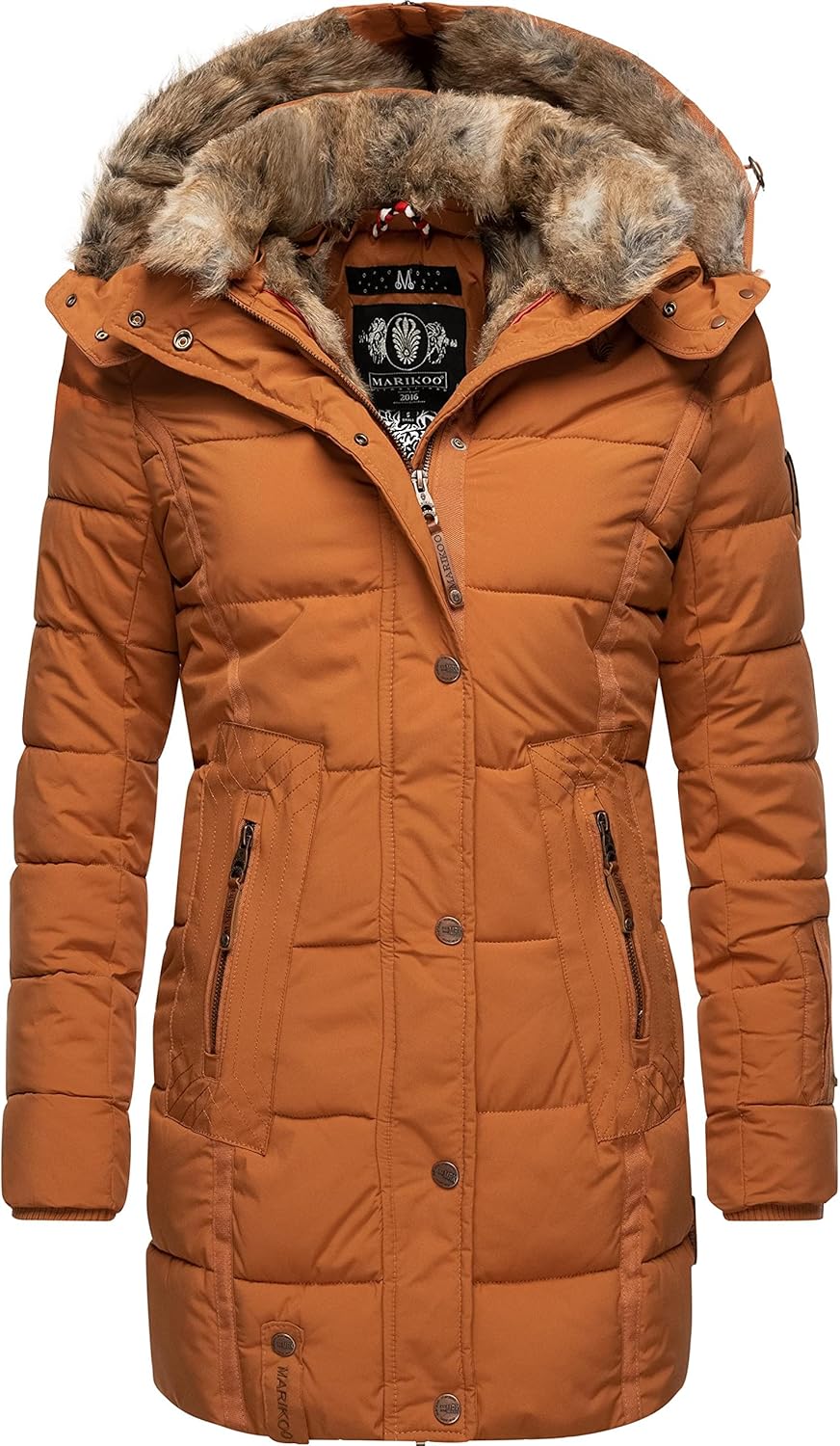MARIKOO Damen Warmer Winter Steppmantel mit Kapuze Lieblings Jacke XS-XXL XS Rusty Cinnamon, XS Rust