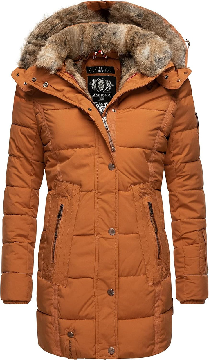 MARIKOO Damen Warmer Winter Steppmantel mit Kapuze Lieblings Jacke XS-XXL XS Rusty Cinnamon, XS Rust
