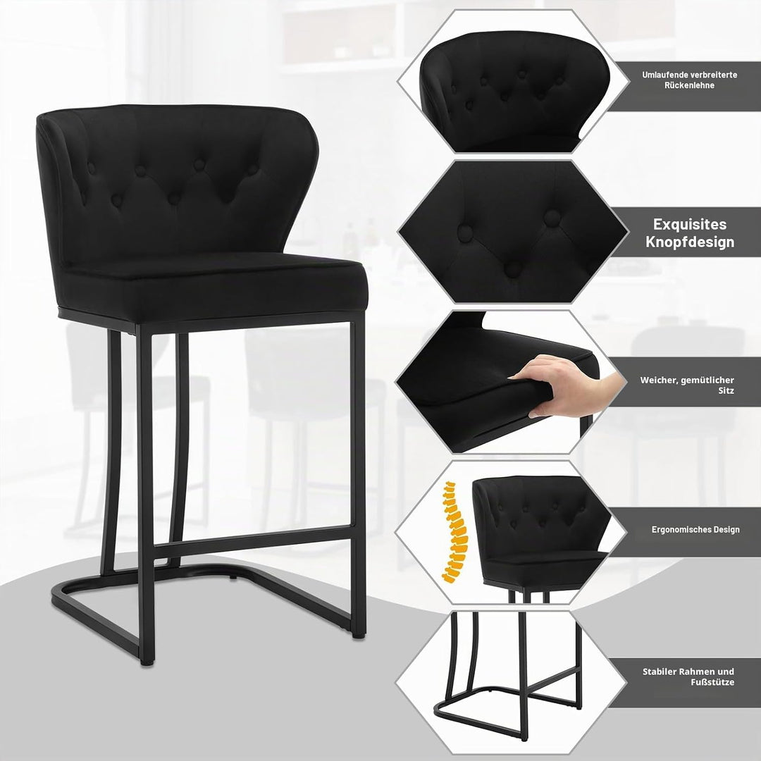 WOLTU Barhocker 2er Set, Barstuhl mit Rückenlehne, Bistrohocker, Schwarz | Tresenhocker, Design-Hock