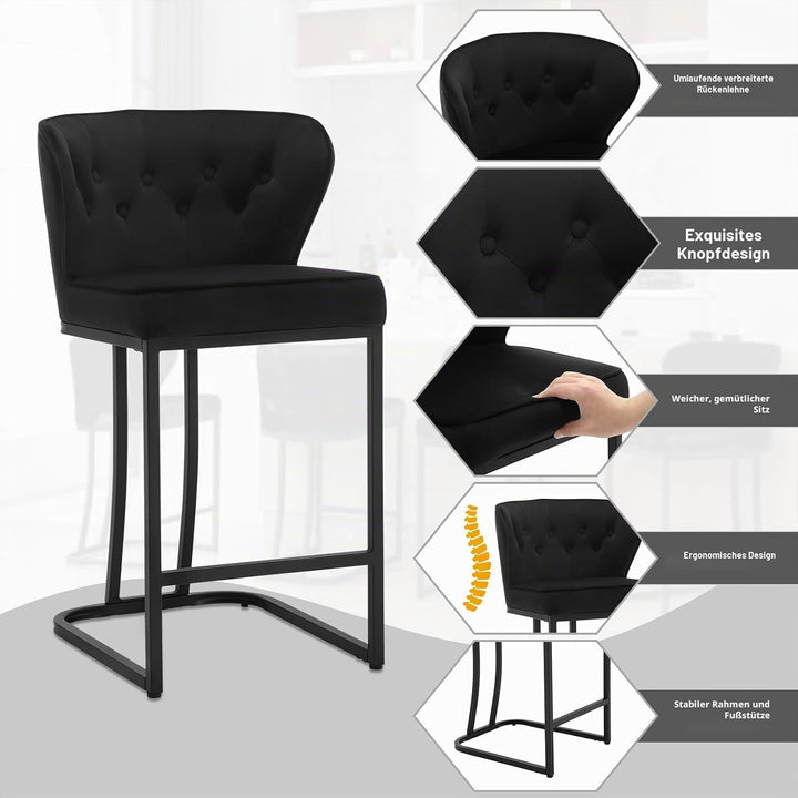 WOLTU Barhocker 2er Set, Barstuhl mit Rückenlehne, Bistrohocker, Schwarz | Tresenhocker, Design-Hock