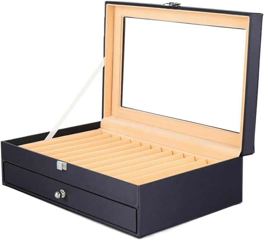 WindWilder Stifthalterbox mit vitrine für 24 Stifte, Schwarz Pen Display Box mit Anzeigefenster, Sti
