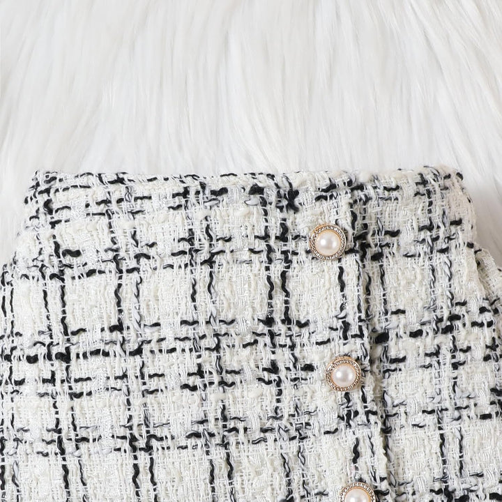 Kleinkind Baby Mädchen Kleidung Langarm Gerippte Oberteile Plaid Tweed Muster Rock Baskenmütze Herbs