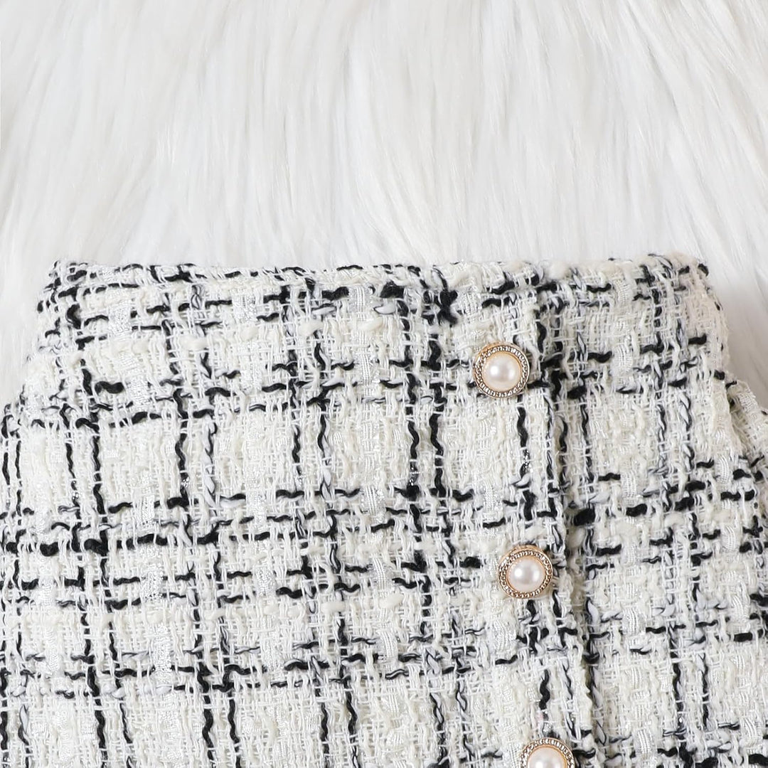 Kleinkind Baby Mädchen Kleidung Langarm Gerippte Oberteile Plaid Tweed Muster Rock Baskenmütze Herbs