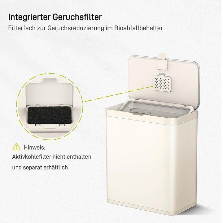 EKO Biomülleimer Küche 7L, Komposteimer aus Edelstahl mit Inneneimer und Geruchsfach, Abfalleimer mi