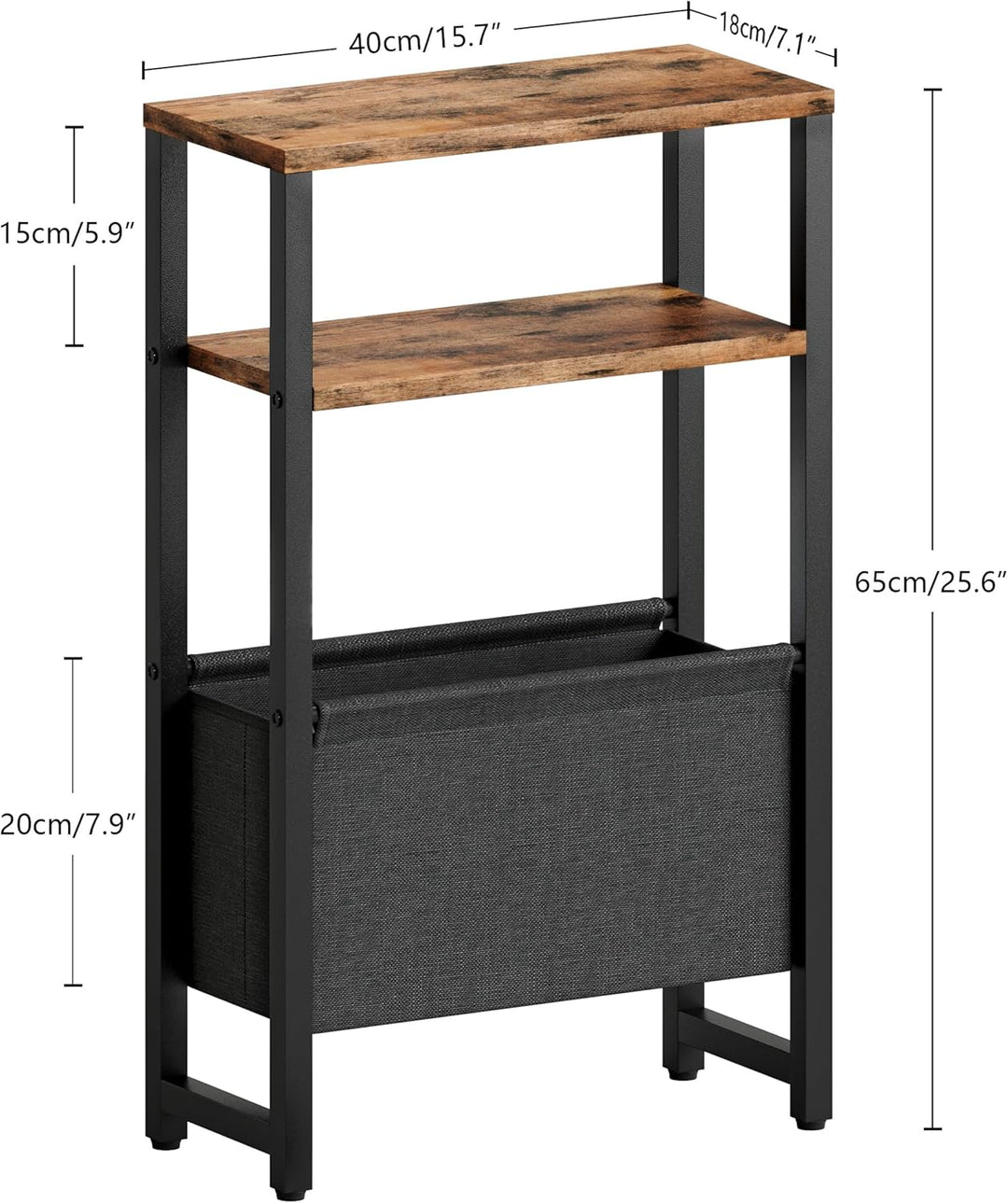 Konsolentisch Schmal 3 Ablagen Schmaler Nachttisch Rustikales Braun Sideboard Sofatisch mit Stauraum