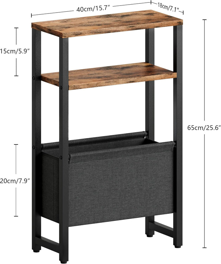 Konsolentisch Schmal 3 Ablagen Schmaler Nachttisch Rustikales Braun Sideboard Sofatisch mit Stauraum