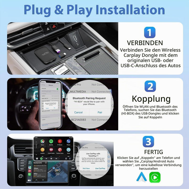5-in-1 Wireless Android Auto &amp; CarPlay Adapter (2026), unterstützt Netflix/YouTube/TF, Plug &amp; Play,