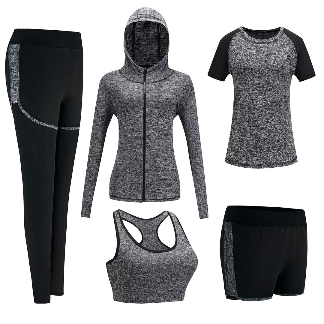 ODWTMRK Jogginganzug Damen Trainingsanzug Sets Yoga Kleidung Anzug 5er-Set Sportbekleidung Laufbekle
