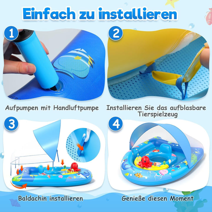Sunrad Schwimmring Baby mit Sonnendach,Baby Schwimmring ab 6-36 Monate Schwimmhilfe Kinder mit Verst