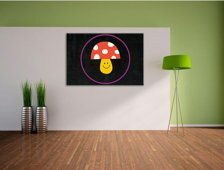 Süsser Pilz schwarz, Format: 100x70 auf Leinwand, XXL riesige Bilder fertig gerahmt mit Keilrahmen,