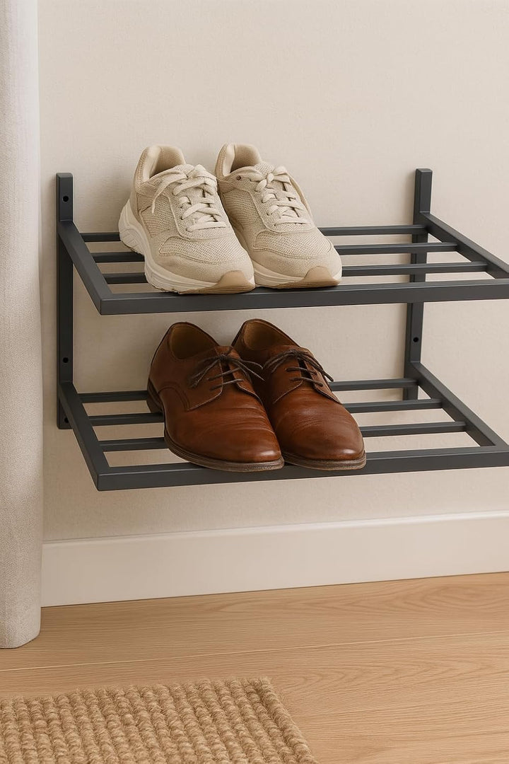 Schuhregal Metall - Schuhregal Hängend - 50 x 33 x 31 cm - mit 2 Ablagen, Wandmontage - Schuh Organi