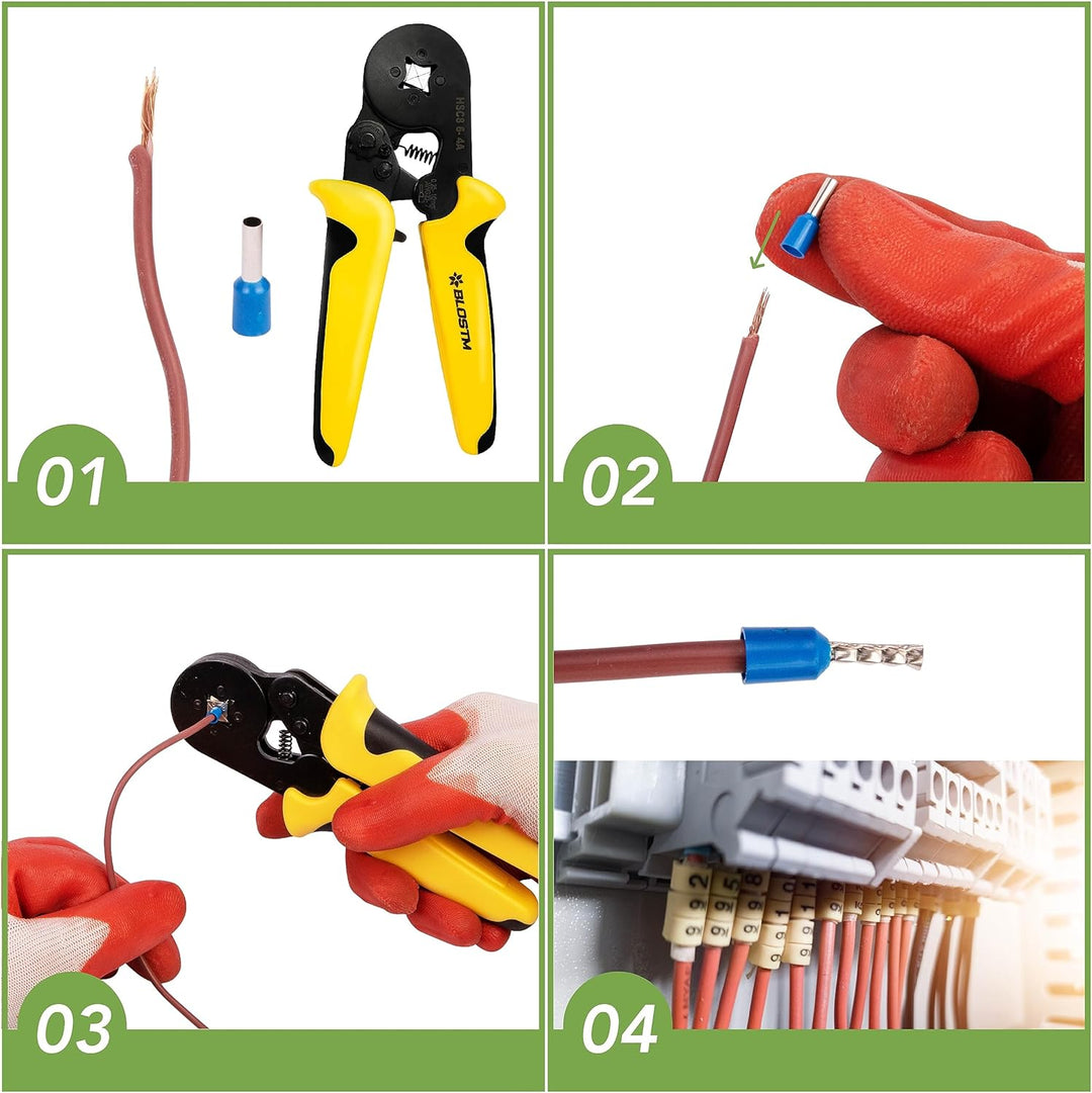 BLOSTM Crimpzangen Aderendhülsen Set Reichweite Einstellbare Ratsche Aderendhülsenzange 0.25-10mm²/a