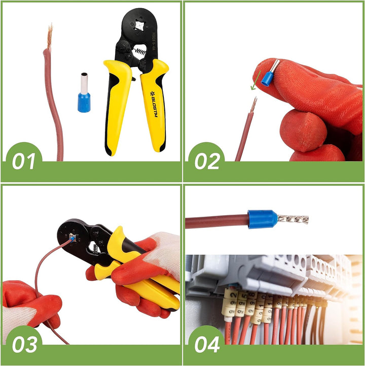 BLOSTM Crimpzangen Aderendhülsen Set Reichweite Einstellbare Ratsche Aderendhülsenzange 0.25-10mm²/a