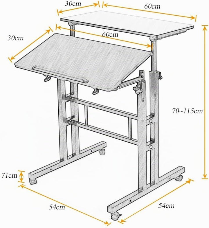 sogesfurniture höhenverstellbar Computertisch Laptoptisch mit Rollen, Mobiler Schreibtisch PC Tisch