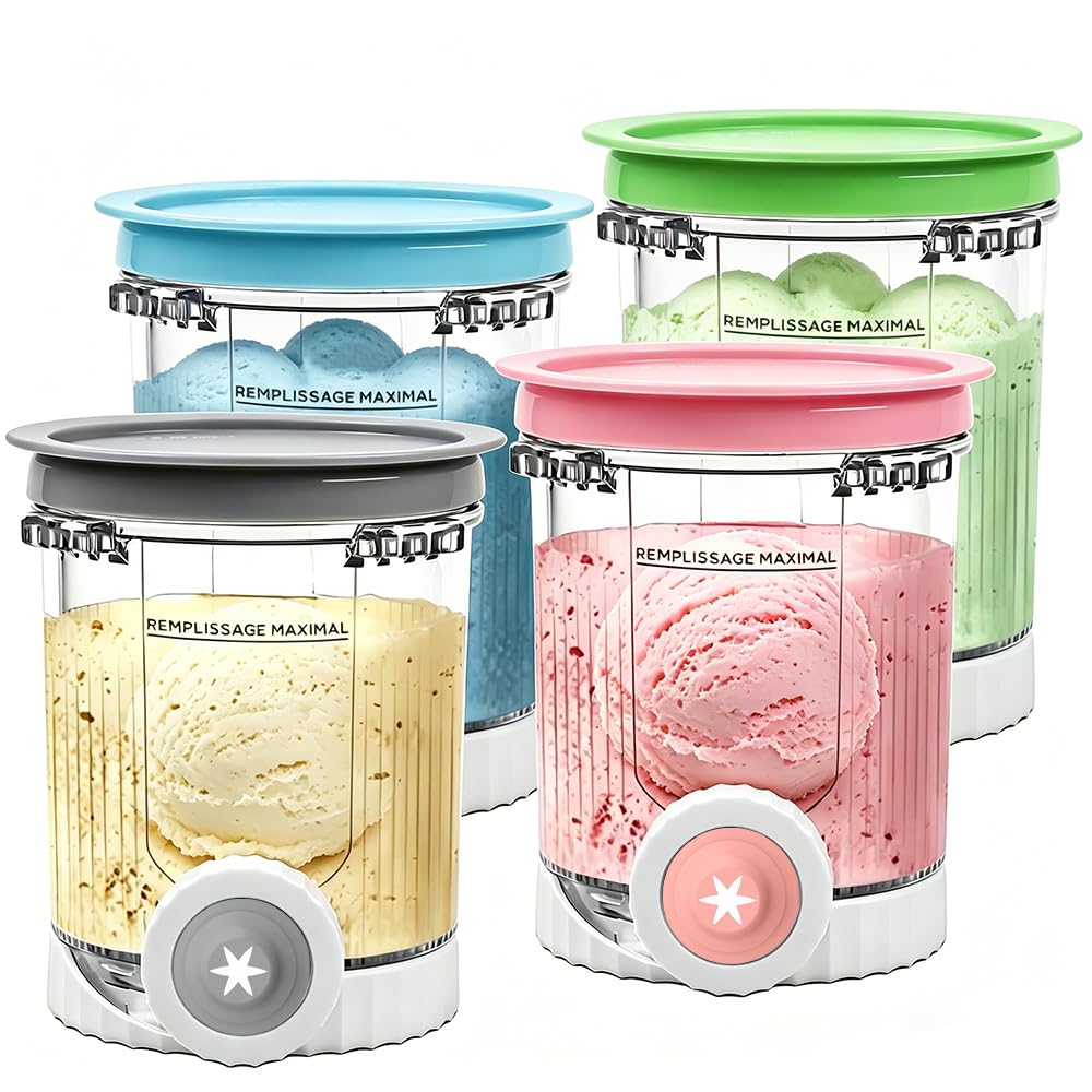 4 Stück Ninja Swirl Creami Behälter, 480 ml Eisbehälter für Ninja Creami NC701 & NC700 Serie Eismasc