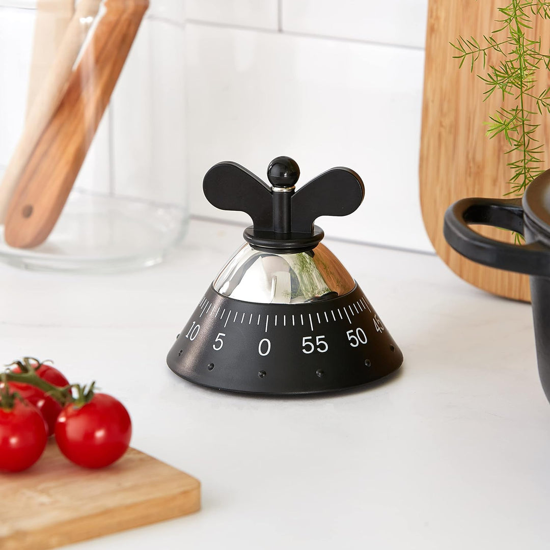 Alessi A09 B - Design Mechanischer Küchentimer, Thermoplastisches Harz, Schwarz, 10,5cm, Schwarz