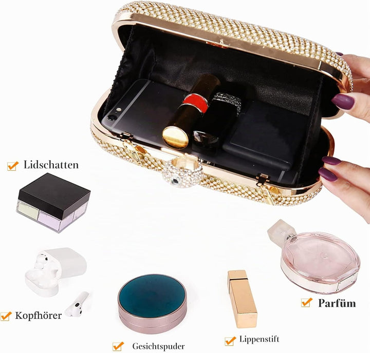 CORIOS Damen Abendtasche Strass Handtasche Damen Glitzer Clutch Strasssteine Schultertasche Braut Ha