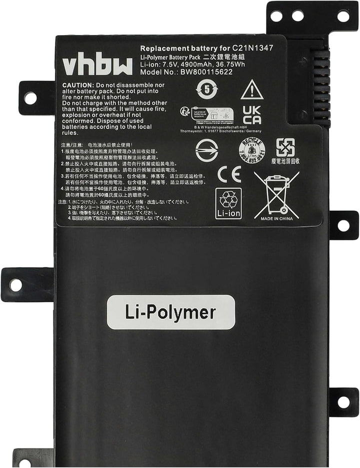vhbw Akku kompatibel mit Asus VivoBook X555LF-3F, X555LF-XO144H, X555LF-XO188T, X555LI-1B, X555LJ No