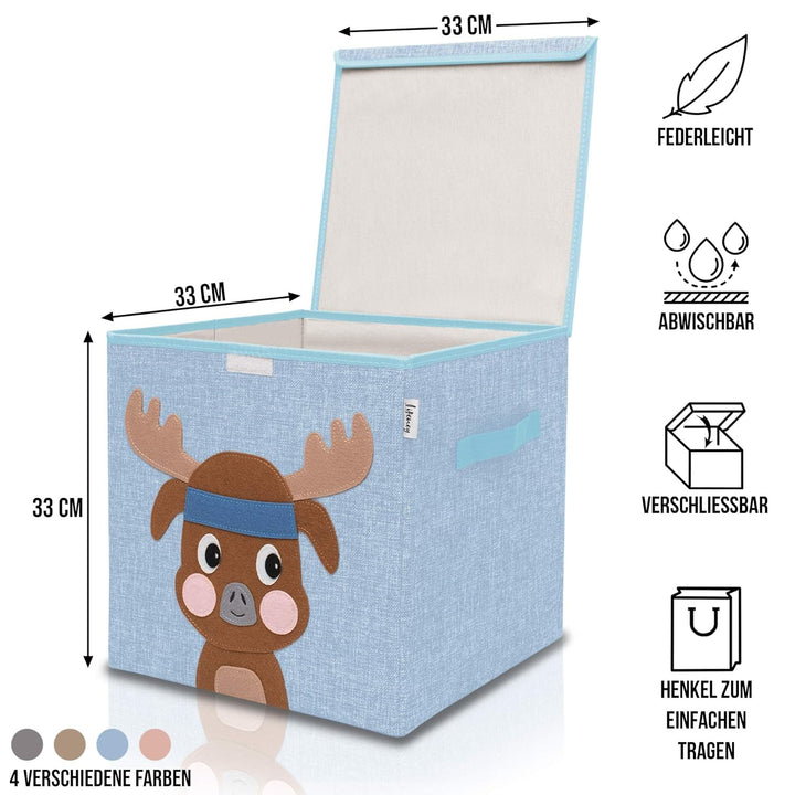 Aufbewahrungsbox mit Deckel und Hirsch I Spielzeugbox mit Tiermotiv passend für Würfelregale I Ordnu