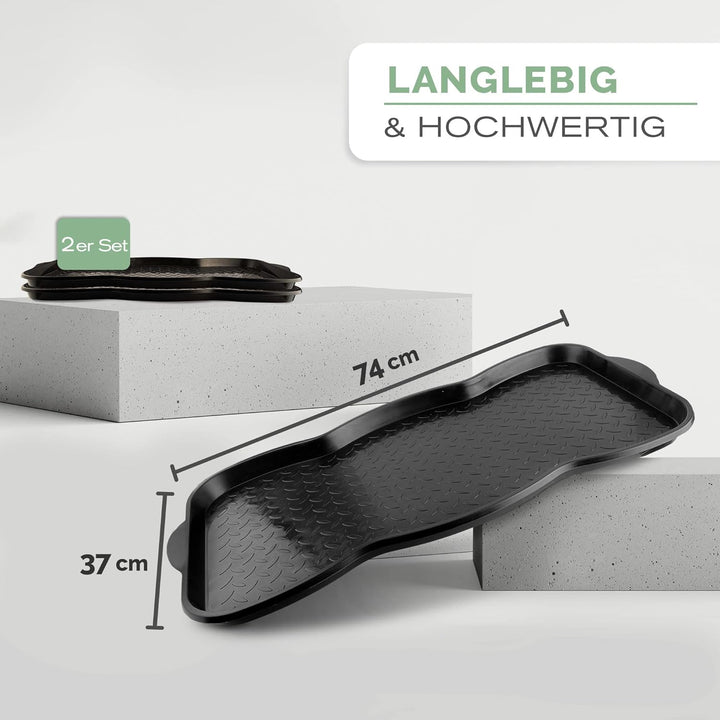 Entrando Schuhablage 74x37 cm 2er Set – Abtropfmatte für Eingang, Garage & Terrasse – schwarz, flach