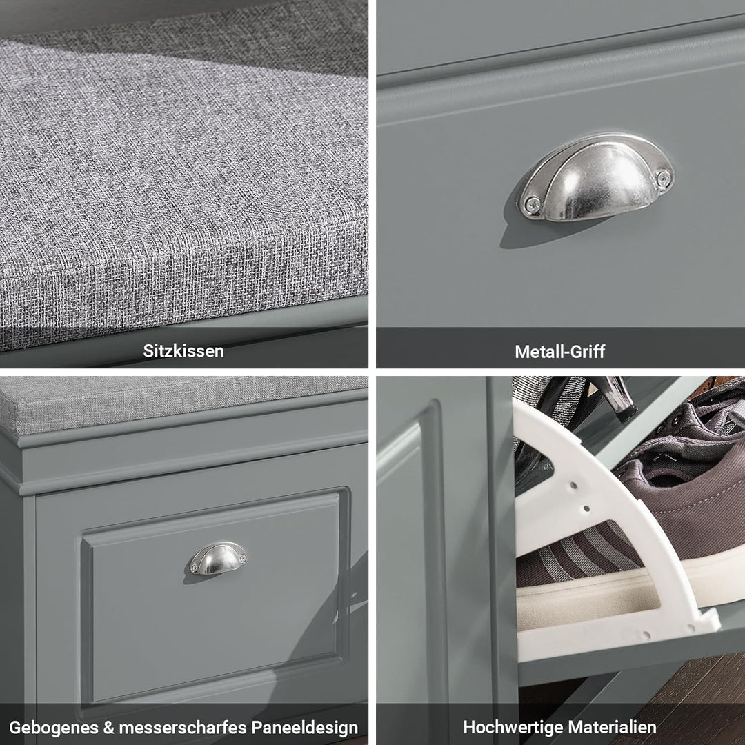 SoBuy Schuhbank mit Sitzfläche Sitzbank mit Stauraum und 2 Klappen, schmaler Schuhschrank mit Sitzba