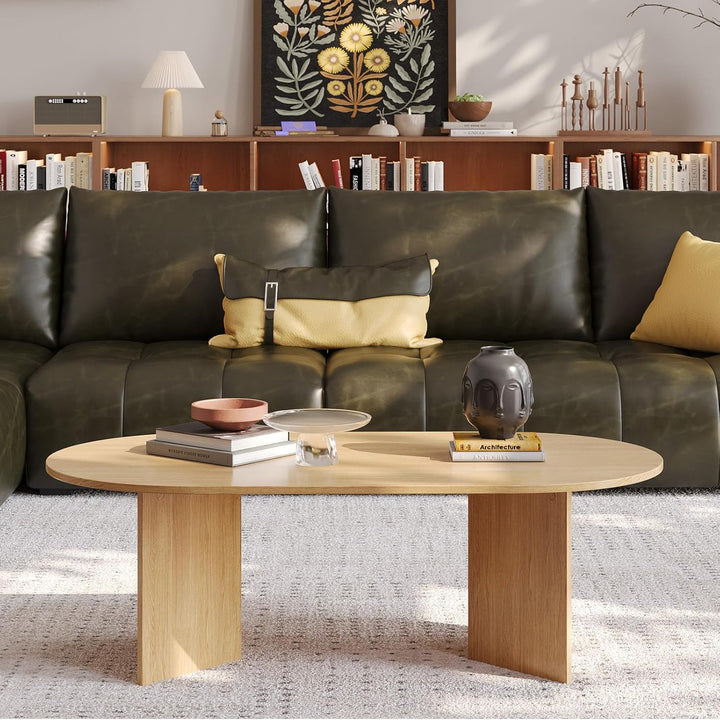 YOUDENOVA Couchtisch Ovaler Beistelltisch Holz Modern Wohnzimmertisch mit Ablage Coffee Table Klein