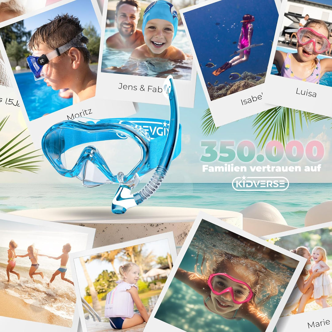KIDVERSE Taucherbrille Kinder mit Schnorchel ab 5 Jahre - CE & Dermatest geprüfte Taucherbrille mit