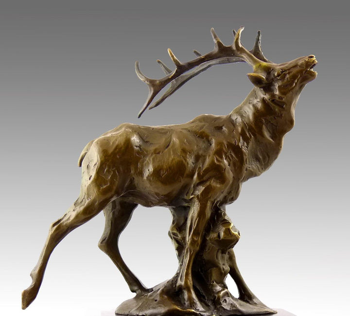 Kunst & Ambiente - Tierskulptur - Imposante Bronze Hirsch Figur auf Marmorsockel - signiert Milo - D