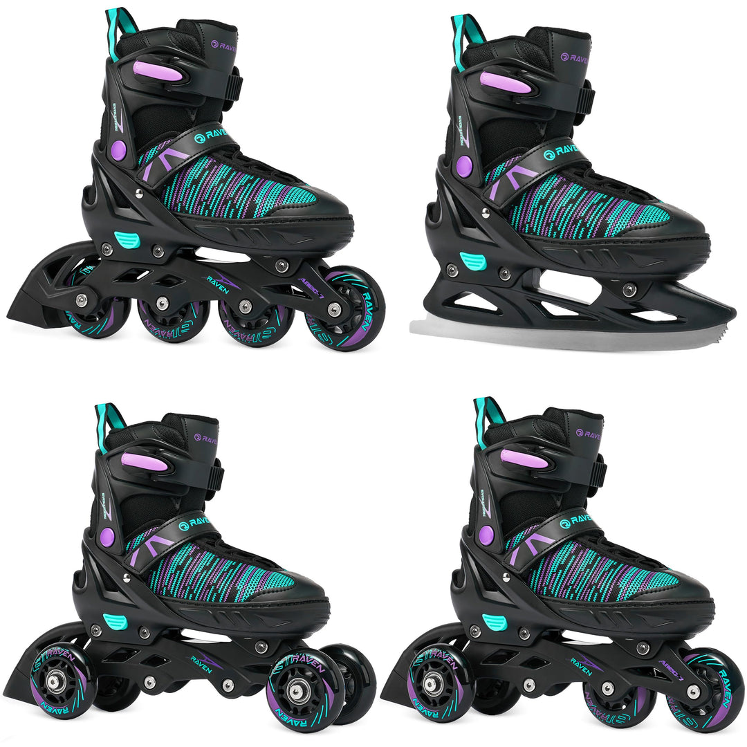 RAVEN 4in1 Inline Skates Triskates Rollschuhe Schlittschuhe Inliner für Kinder Erwachsene Mädchen Da