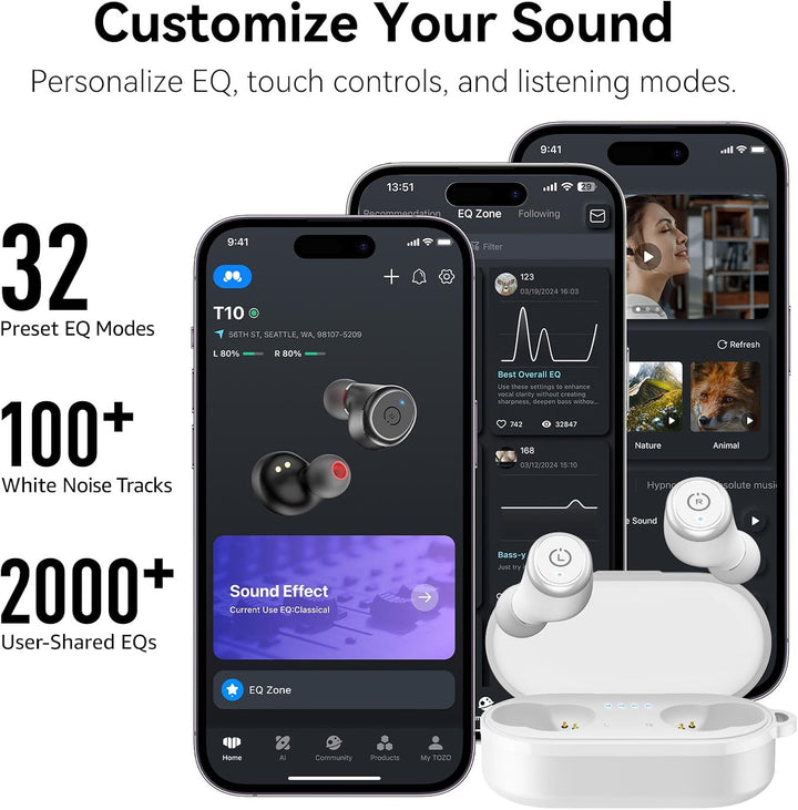 TOZO T10 Kopfhörer Kabellos Bluetooth In Ear mit Ladecase 55 Std. IPX8 | ENC für klare Anrufe und Kl