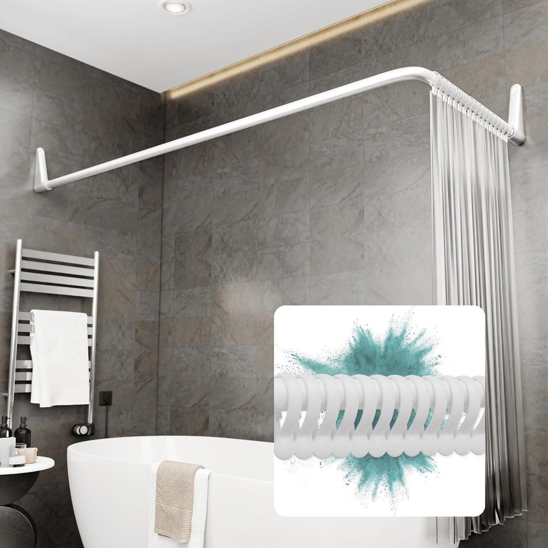 Erica Duschvorhangstange L form 70x90, 70x160 oder 90x140 cm + 24 Duschvorhangringe | Duschvorhang s