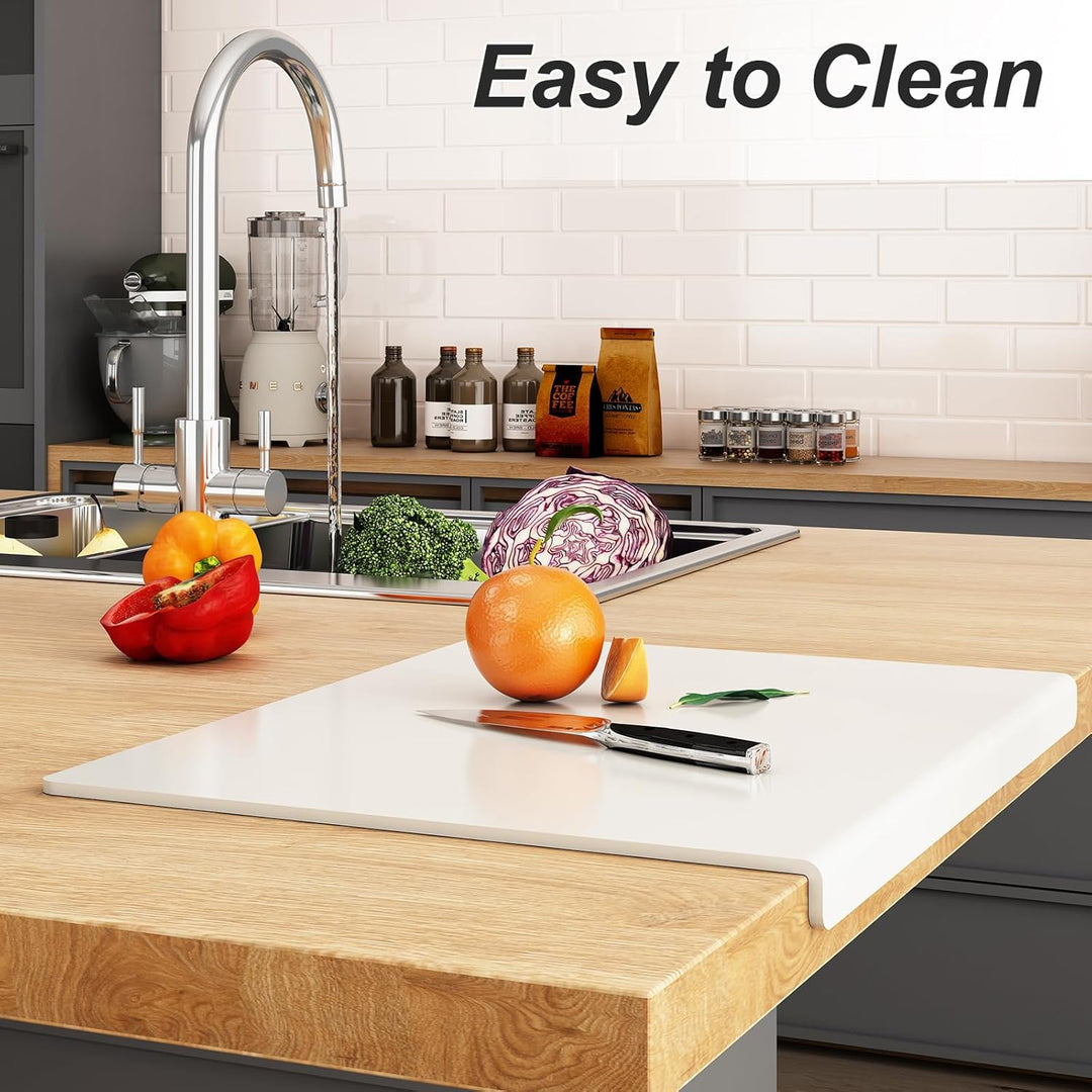 JJL Acryl Schneidebrett mit Thekenlippe 61 x 46 cm - BPA-frei, rutschfest, Weiss - Multifunktional f