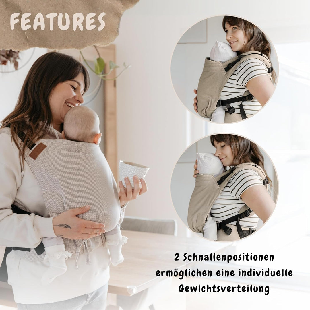 Hoppediz Buckle - 4-in-1 Babytrage für Neugeborene ab Geburt - Fullbuckle Tragehilfe mit 2 Schnallen