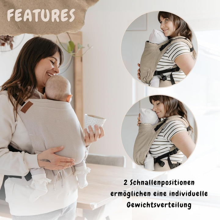 Hoppediz Buckle - 4-in-1 Babytrage für Neugeborene ab Geburt - Fullbuckle Tragehilfe mit 2 Schnallen