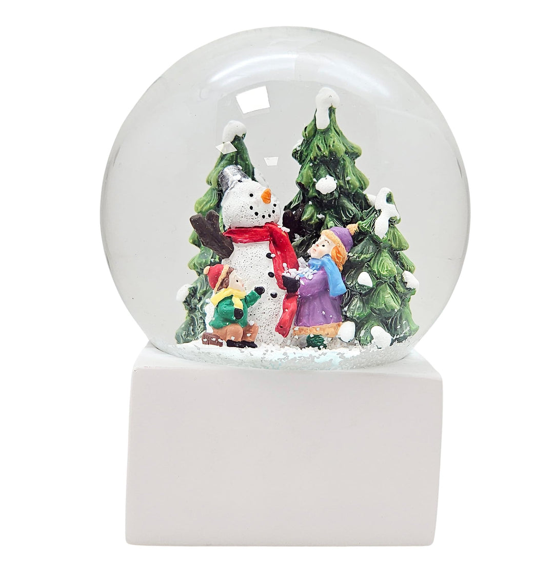 Minium Collection 20122 Schneekugel Weihnacht Stimmung Schneemann Bauen Winterszene auf Sockel weiss