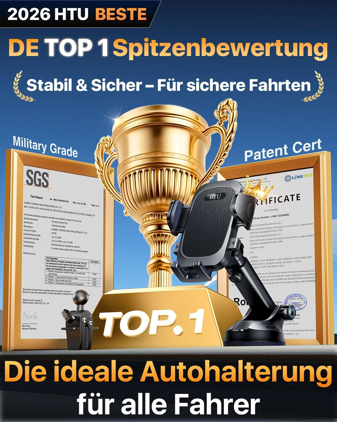 HTU 2026【Militär-Klasse】 Handyhalterung Auto【Stärkste Saugnapf & Lüftung】 Handy Halterung Auto 360°
