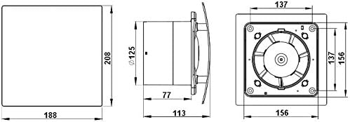 Ø 125 mm Badventilator hochglanz weiss gebogen Feuchtigkeitssensor Timer Nachlauf und Rückstauklappe