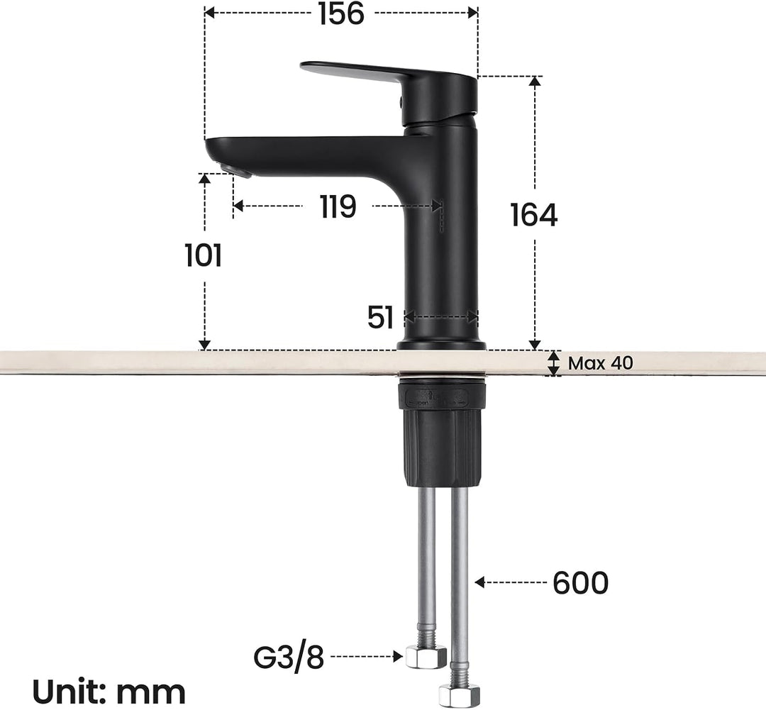 CECIPA Wasserhahn Bad Schwarz, Waschtischarmatur mit Auslauf Höhe 10cm, Schwarz