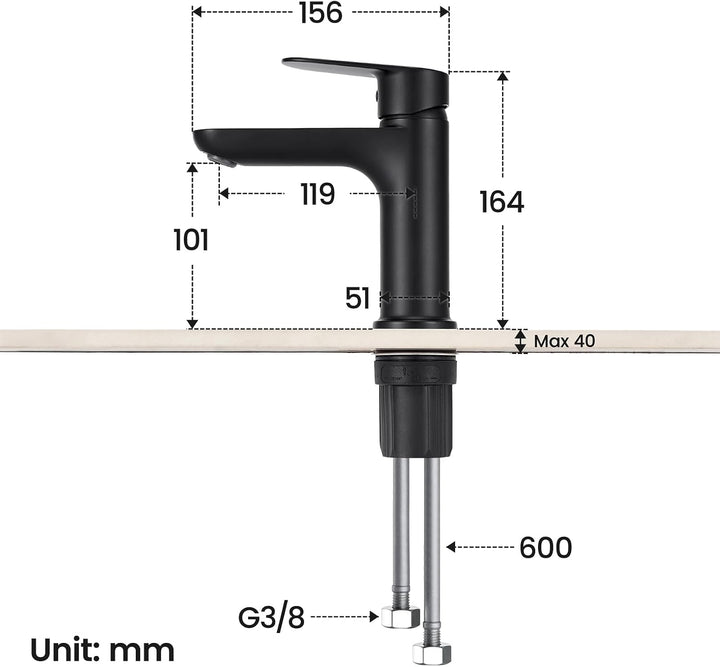 CECIPA Wasserhahn Bad Schwarz, Waschtischarmatur mit Auslauf Höhe 10cm, Schwarz