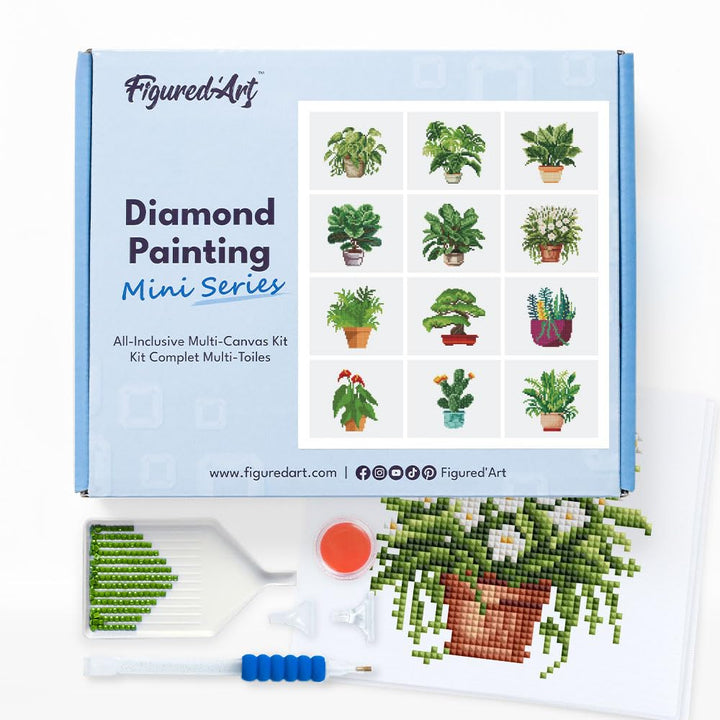 Figured'Art Mini Serie Diamond Painting Erwachsene - Pflanzen 2 - Premium-Box mit 12 Stück 15x18 cm