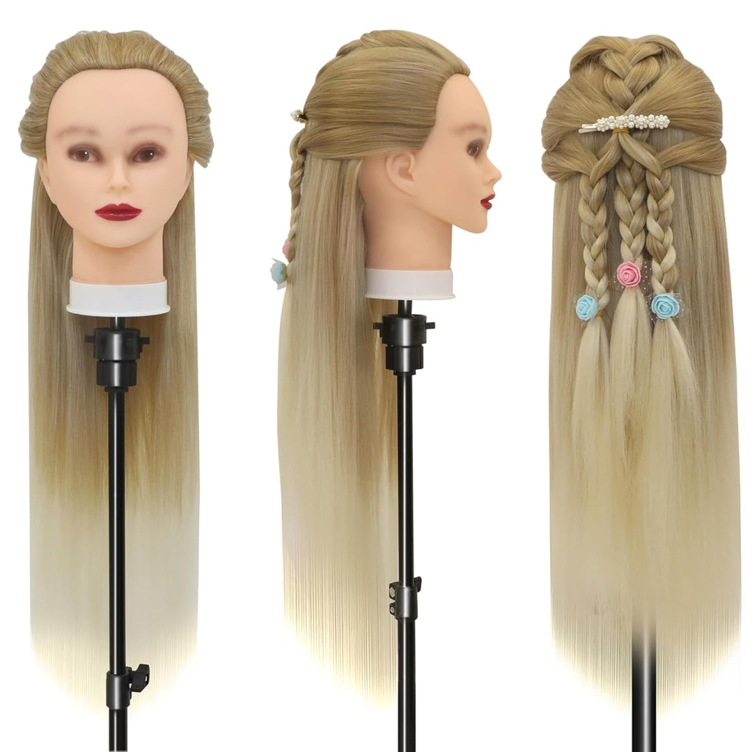 Trainingsköpfe, 28 inch Frisierkopf für Frisöre 100% Synthetikfaser-Haar Übungskopf,mit DIY Stricken