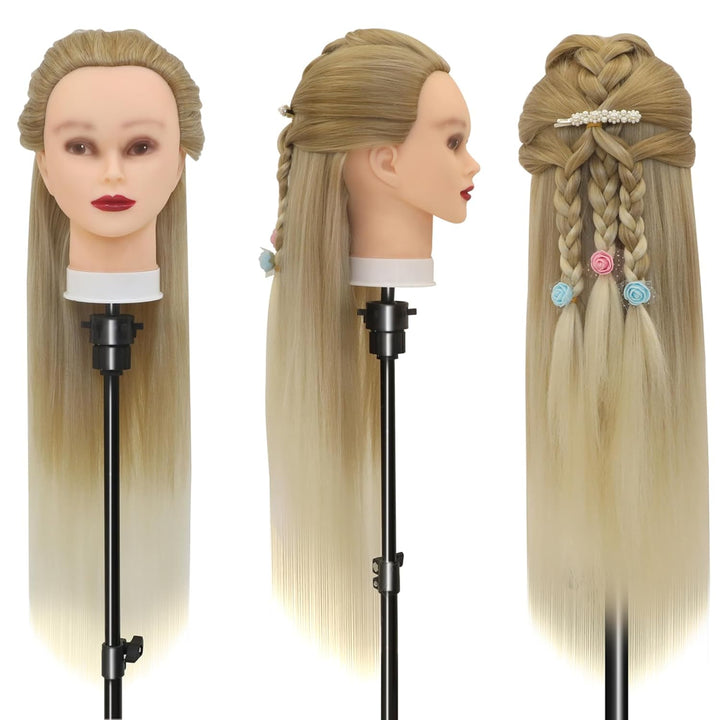 Trainingsköpfe, 28 inch Frisierkopf für Frisöre 100% Synthetikfaser-Haar Übungskopf,mit DIY Stricken