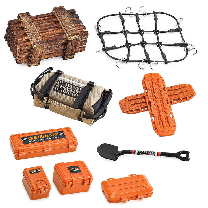 Ezweiji RC Crawler Car Dachdekoration 10-in-1 Tankaufbewahrungsbox, Gepäcknetz, Schaufel, Für Traxxa