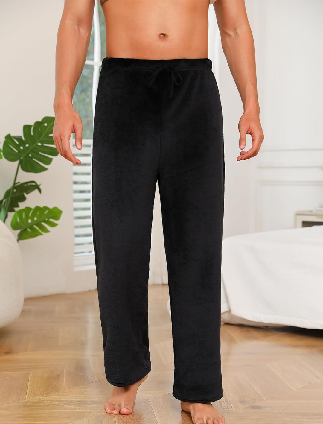 ENJOYNIGHT Schlafanzughose Herren Lang Fleece Pyjamahose Plüsch Freizeithose Warm Haushose mit Korde