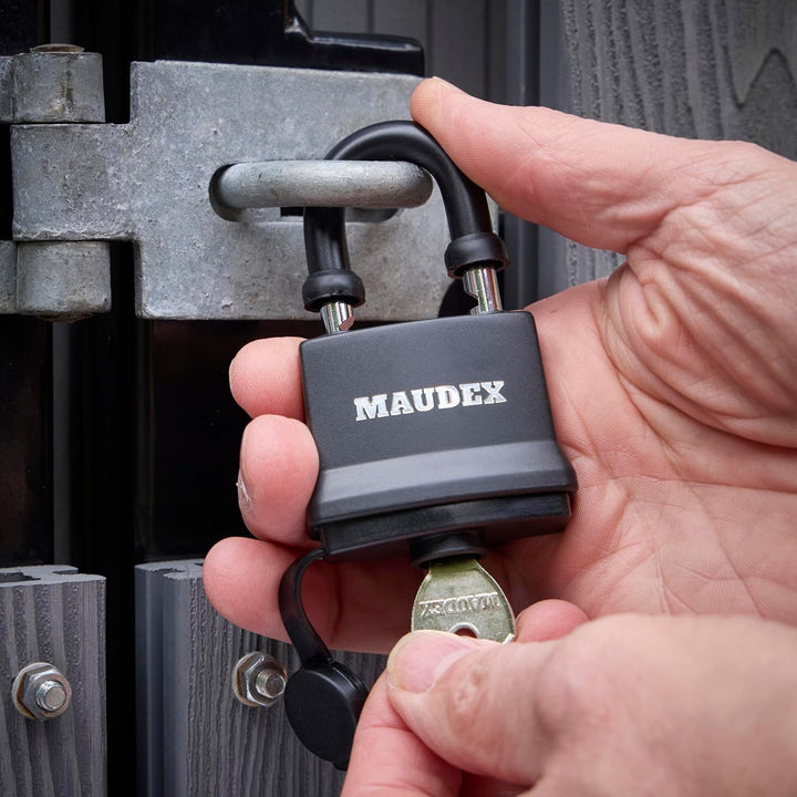 Maudex® IP450 Schwerlast Wasserdichtes Outdoor Vorhängeschloss mit 12 Schlüssel - 4er Set, 9 mm Schn